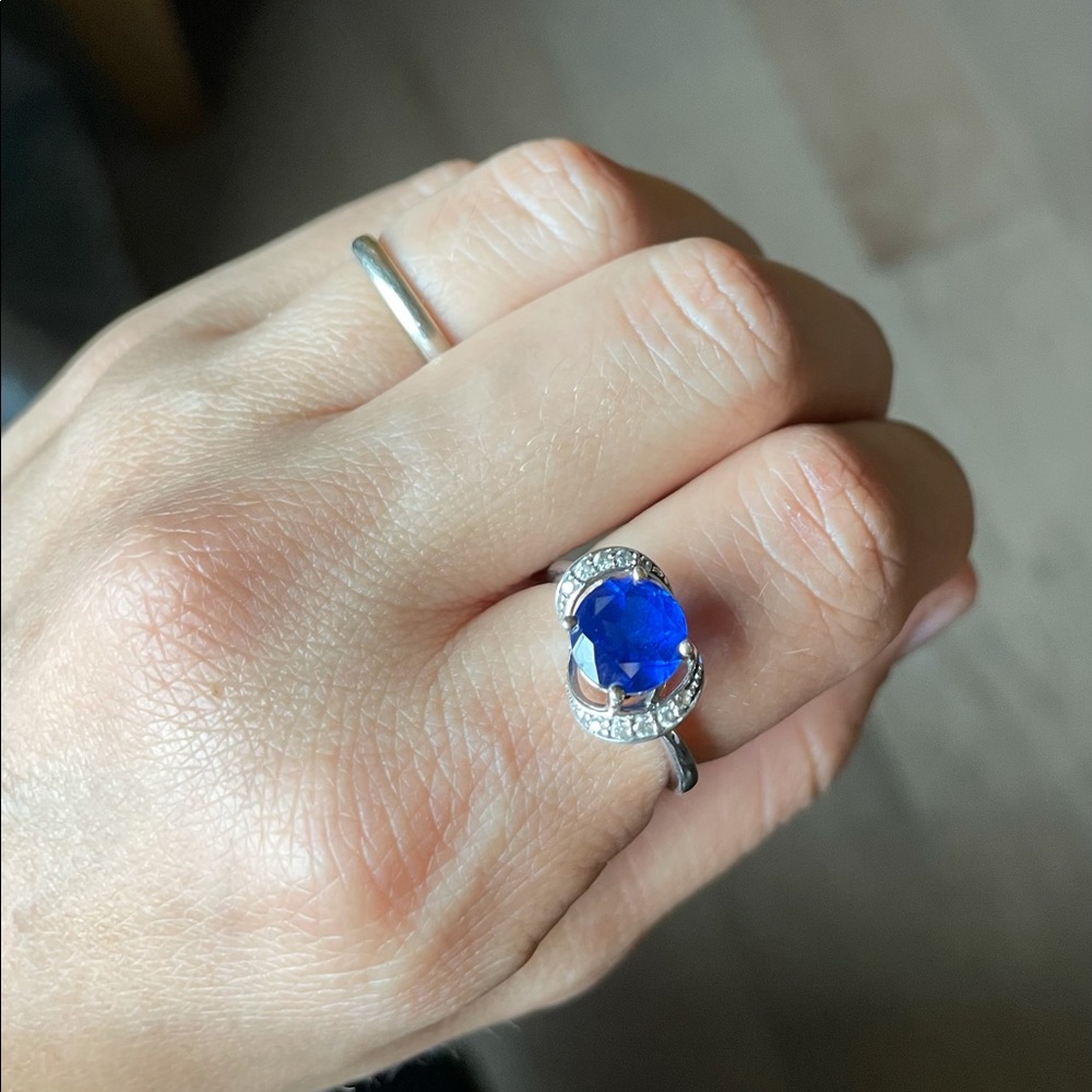 Sterling Silver ring with synthetic sapphire